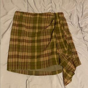 Lauren Ralph Lauren Plaid Ruffle-Trim Georgette Skirt Green Farm Olive 10 NWT